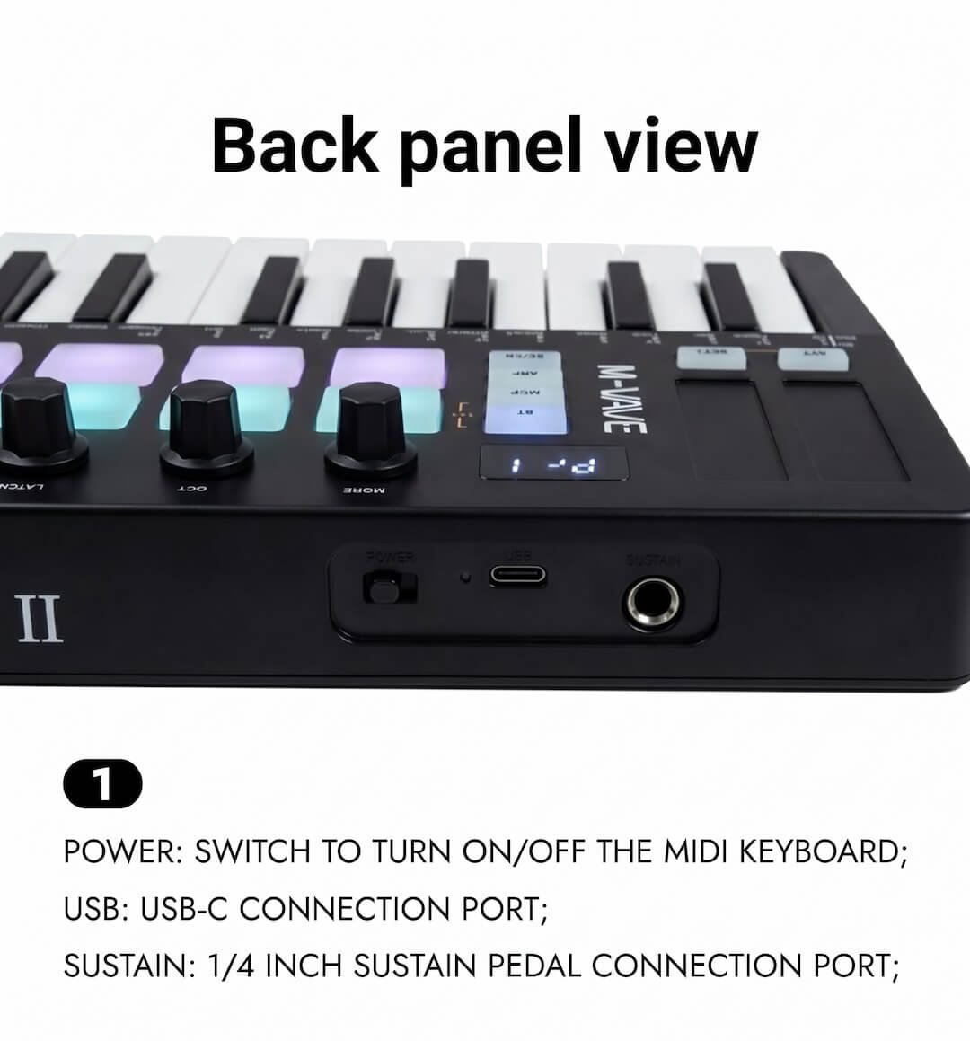 M-VAVE SMK-25 II Black MIDI Keyboard Black panel view