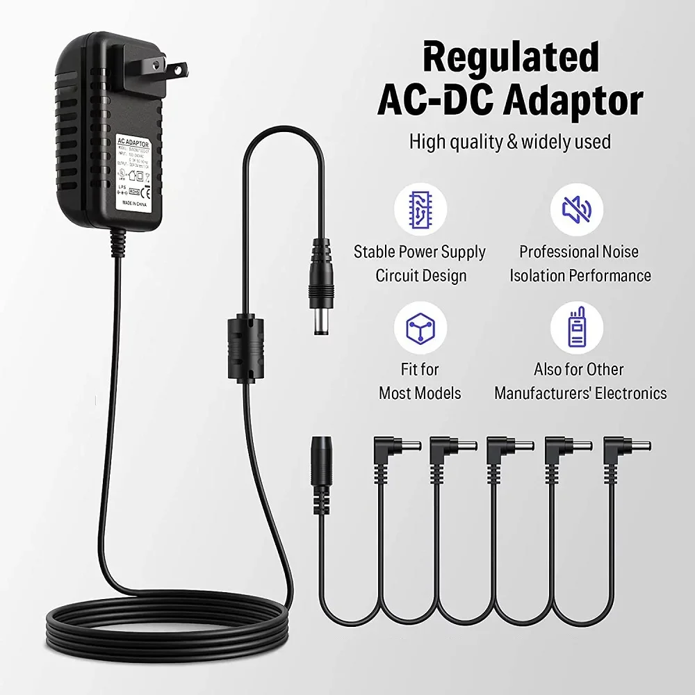 Guitar Pedal Power Supply Adapter with 5-Way Daisy Chain Cable - Image 2