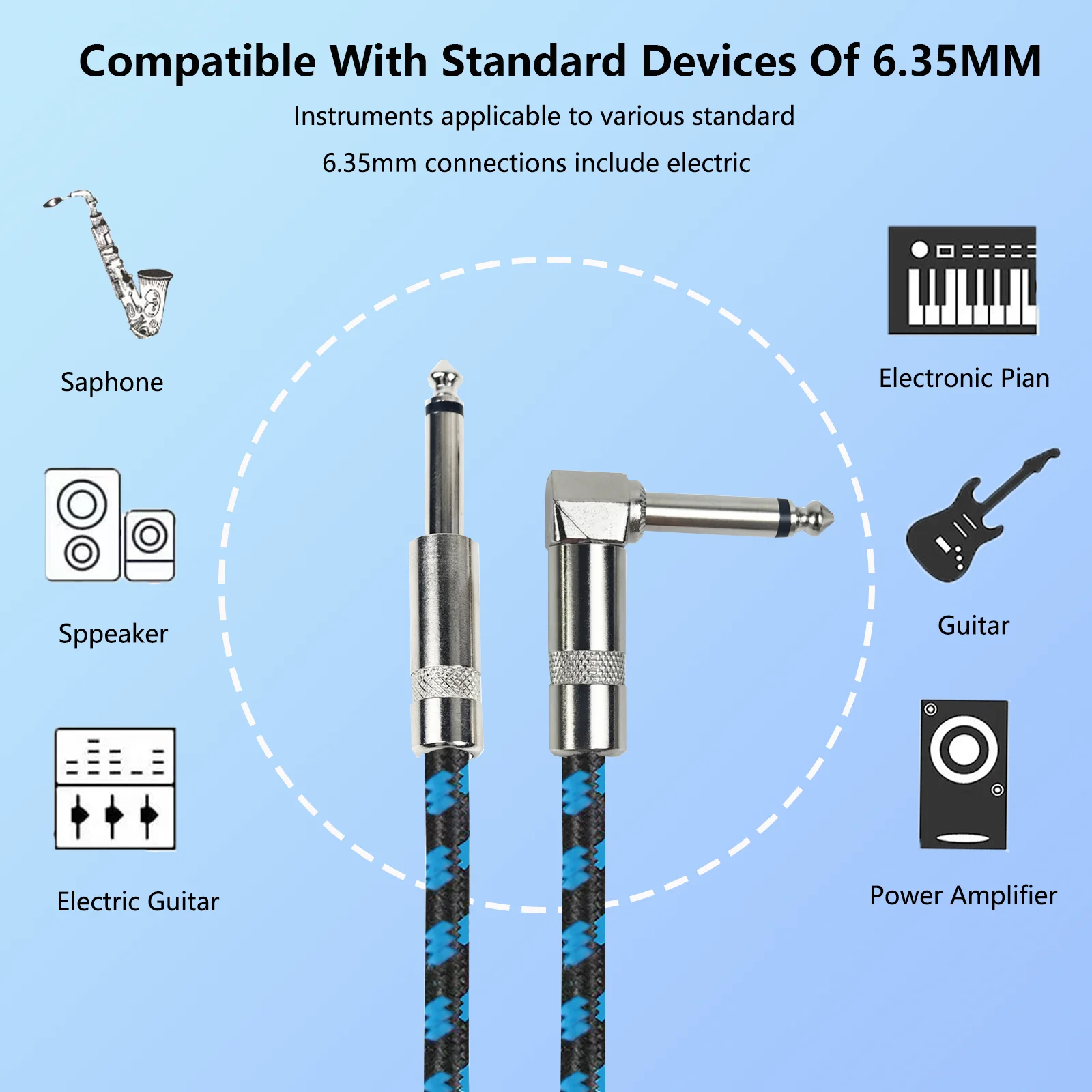 6.35mm Braided Guitar Cable 3m,TS Plug Audio Cable - Image 8