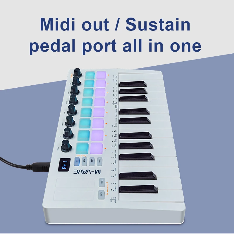 M-VAVE SMK-25 II 25-Key MIDI Controller Keyboard with 16 RGB Pads & 8 Knobs - Image 3
