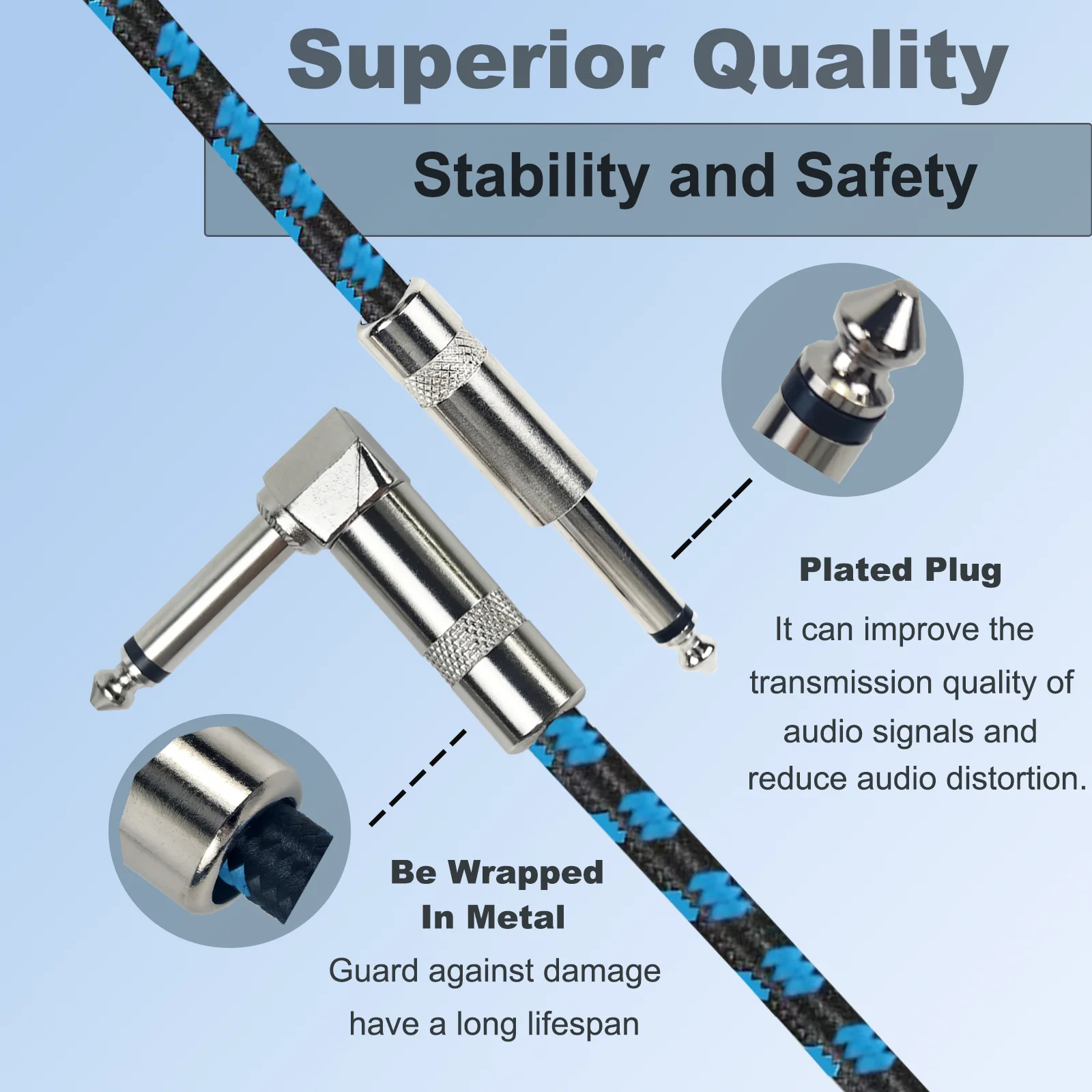 6.35mm Braided Guitar Cable 3m,TS Plug Audio Cable - Image 6