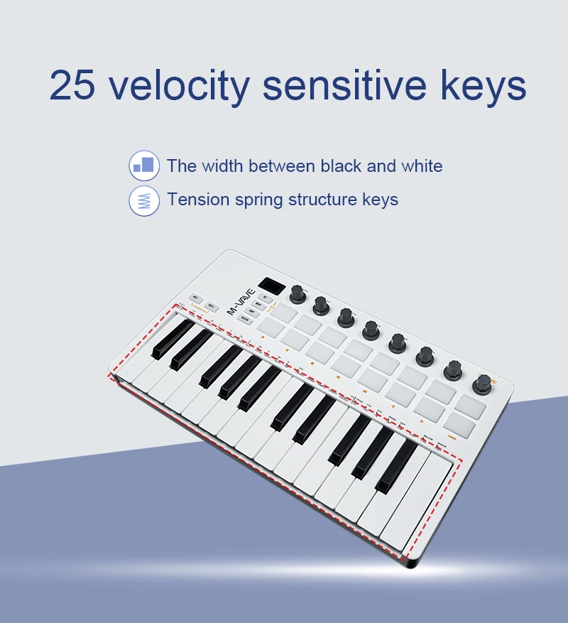 M-VAVE SMK-25 II 25-Key MIDI Controller Keyboard with 16 RGB Pads & 8 Knobs - Image 2