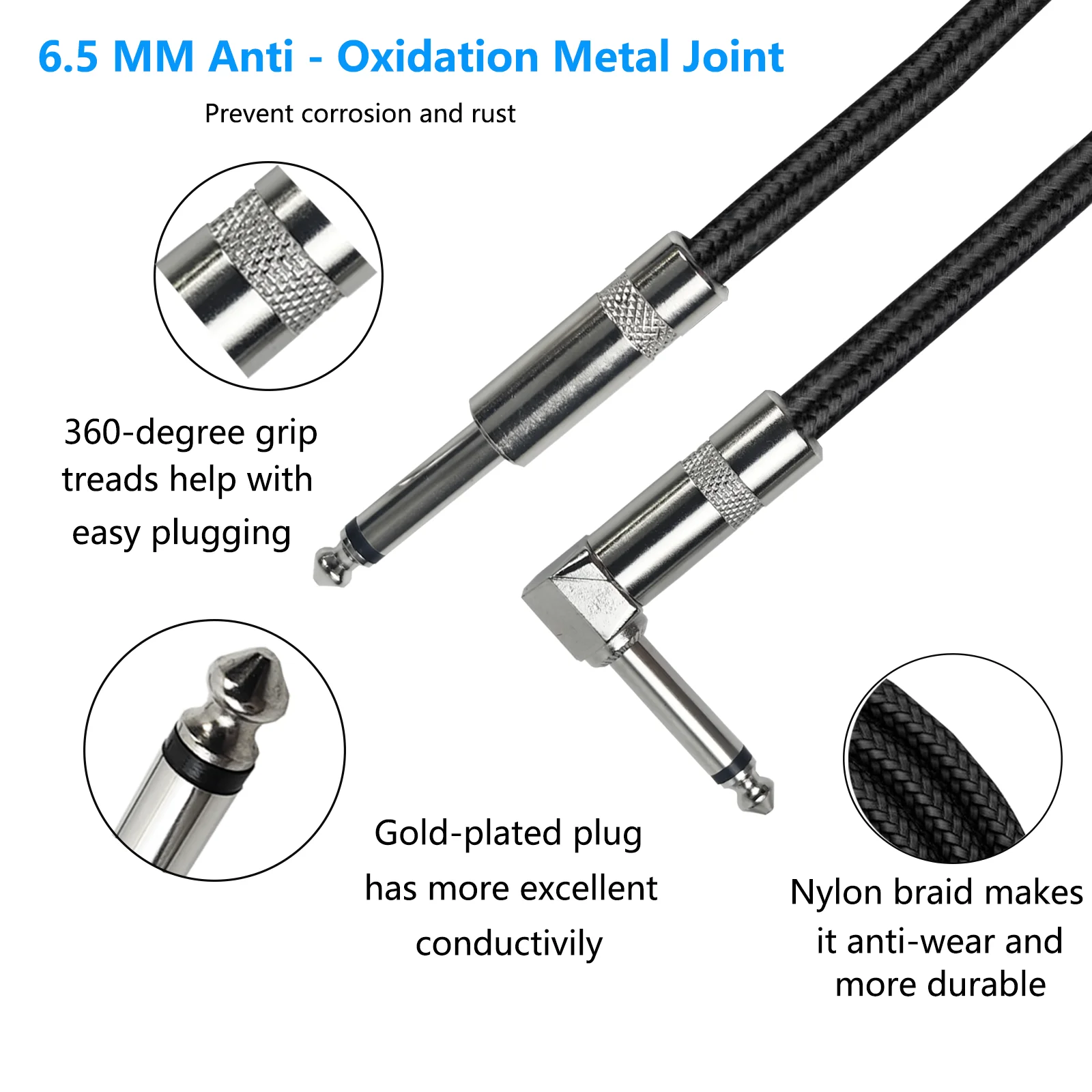 6.35mm Braided Guitar Cable 3m,TS Plug Audio Cable - Image 3