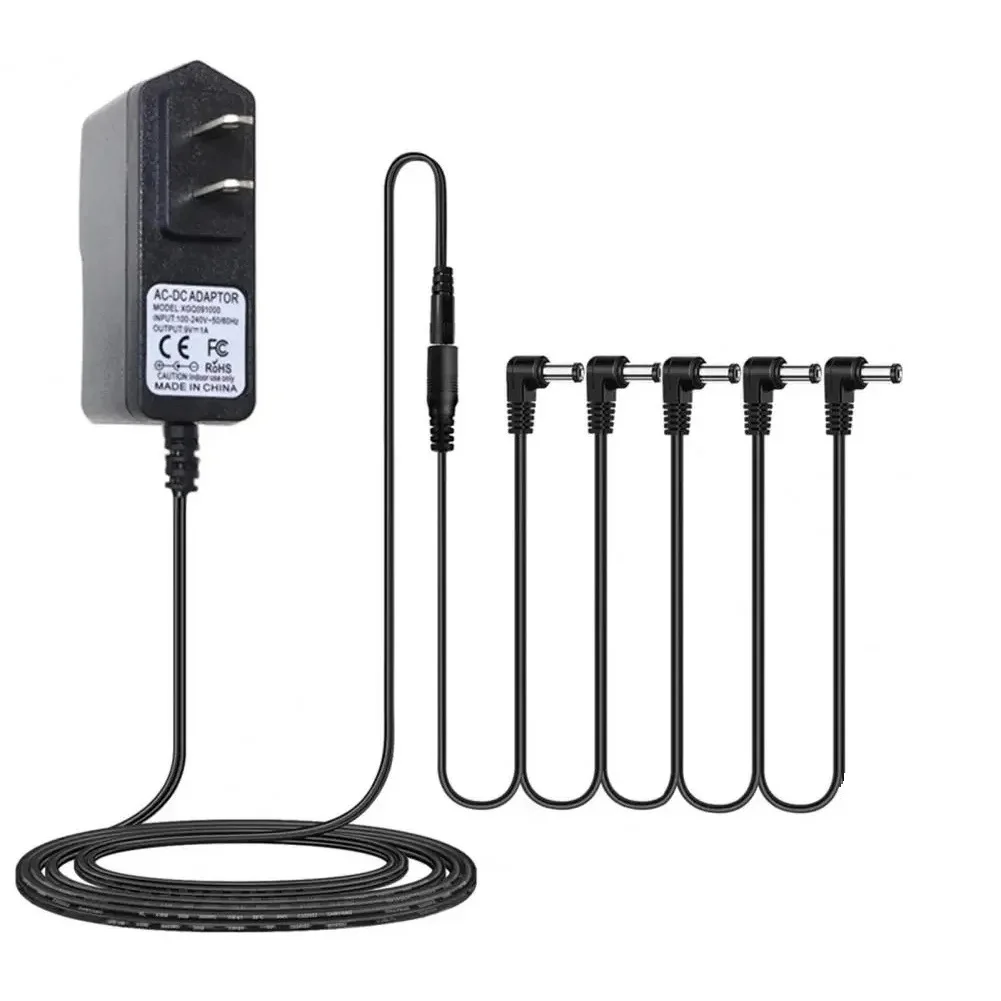 Guitar Pedal Power Supply Adapter with 5-Way Daisy Chain Cable 
