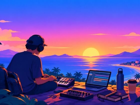 Nomad producer playing music at sunset