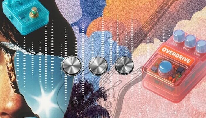 Overdrive pedals on a abstract background