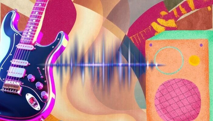 Abstract audio wave connecting guitar to amp