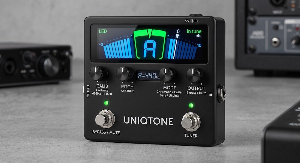 Modern Guitar tuner pedal on desk